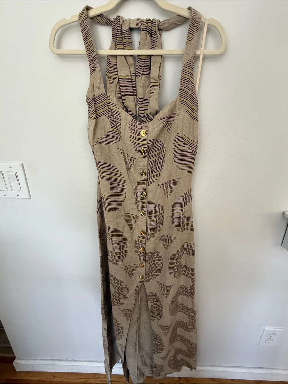 Celandine Linen-Blend Halter Button-Front Dress Anthropologie MIDI Dress - Picture 4 of 7